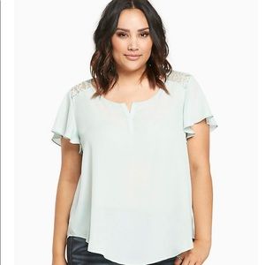 Torrid lace insert flutter sleeve top